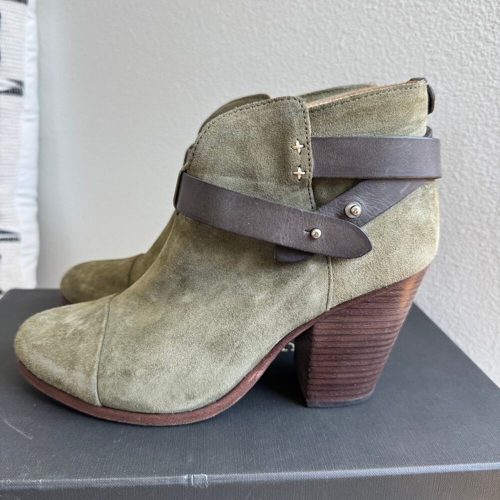 rag & bone Olive Green Suede Ankle Booties with Brown Strap